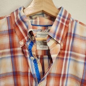 Panhandle Rough Stock Short Sleeve Size L Plaid Rust Orange Cream Off White